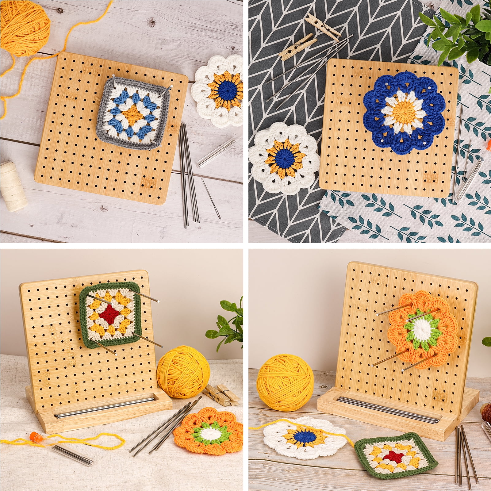 Bamboo Crochet Blocking Board Small, Granny Square Blocking Board with 24  Pcs Steel Pins for Knitting Crochet, Blocking Board for Crocheting Ideal
