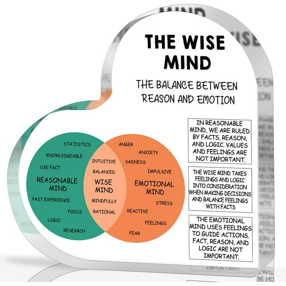 Wise mind, DBT therapy sign, Acrylic Heart Keepsake,Therapy Office Decor,Counselor office decor, mental health sign, Coping skills, cognitive distortions, social psychology