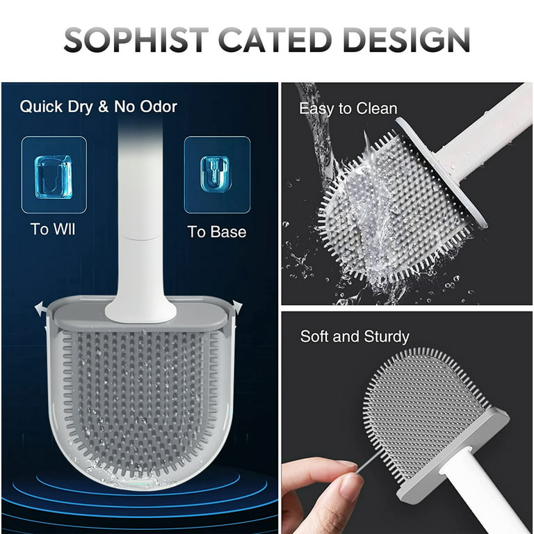 Silicone Toilet Brush and Holder Set, BTMWAY Toilet Bowl Brush with  Flexible Brush Head and No-Slip Long Plastic Handle, Deep Cleaner Toilet  Scrubber Wall Mounting Magic Silicone Toilet Brush, White 