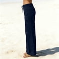 thumbnail image 5 of LNWUY Linen Pants for Women Summer Lounge Pants High Waisted Straight Leg Trouser with Pockets Beach Vacation Clothes Blue XL, 5 of 7