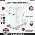 thumbnail image 2 of Rev-A-Shelf RV-12KD-16C-S Single 35 Quart Sliding Pullout Trash Bin, Red, 2 of 10