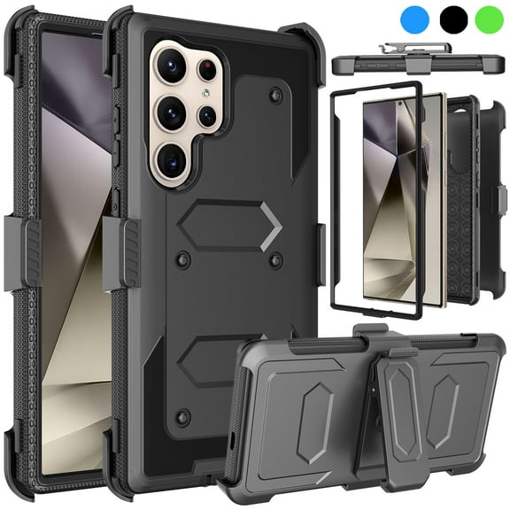 Ebizware Samsung Galaxy S24 Ultra Phone Case with Swivel Holster Belt Clip, Military Grade Heavy Duty Protective Defender Kickstand Cover for Galaxy S24 Ultra - Black