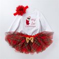 thumbnail image 2 of Baby Girl First Christmas Outfits Letter Print Romper Plaid Tutu Dress Headband 3PCS Clothing Set Wine 3-6 Months, 2 of 4