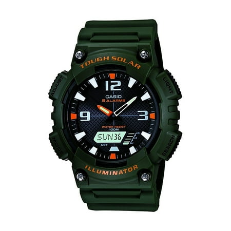 Men's AQS810W-3AVCF Solar Watch with Green Band, Dual-display solar watch featuring world timer, LED light with after-glow, and five (5 Best Watches In The World)