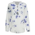 thumbnail image 4 of Women Summer Tops Fashion Womens Tops Printing Splicing V Neck Button Top Shirt Casual Medium Sleeve Elegant Soft T Shirt Lady Fall Top Blouse Bodysuit Athletic Shirts Long Sleeve Cute Purple 2XL, 4 of 4