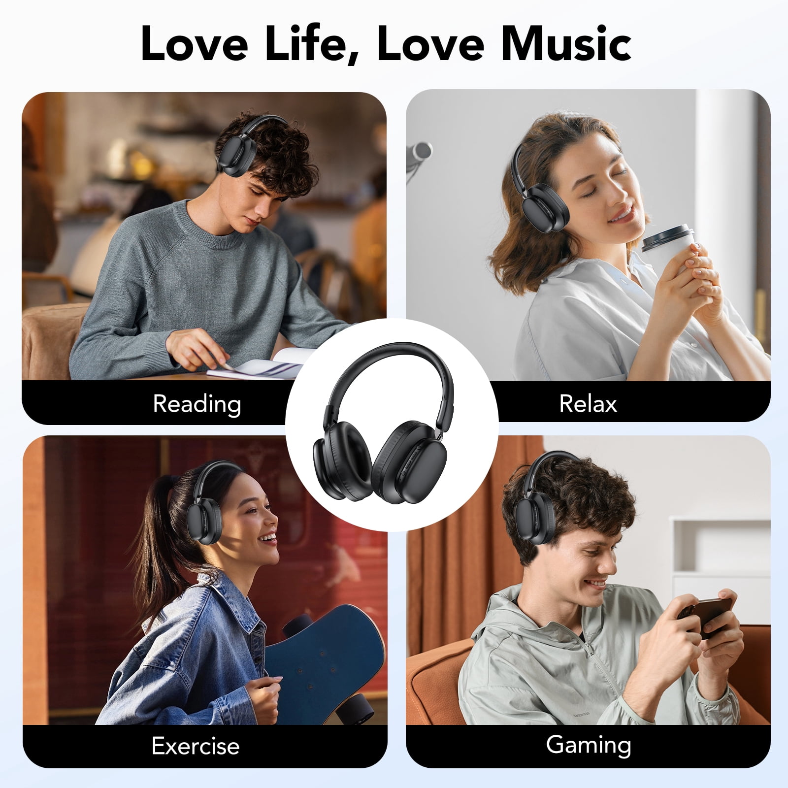 Wireless Headphone Bluetooth 5.4, 40H Playtime with 3EQ Modes, Bass Boosted 85%, Bluetooth Headphone Over Ear Wireless/Wired, ENC Clear Call, Foldable Over Ear Headphone for Travel/Office/PC Black