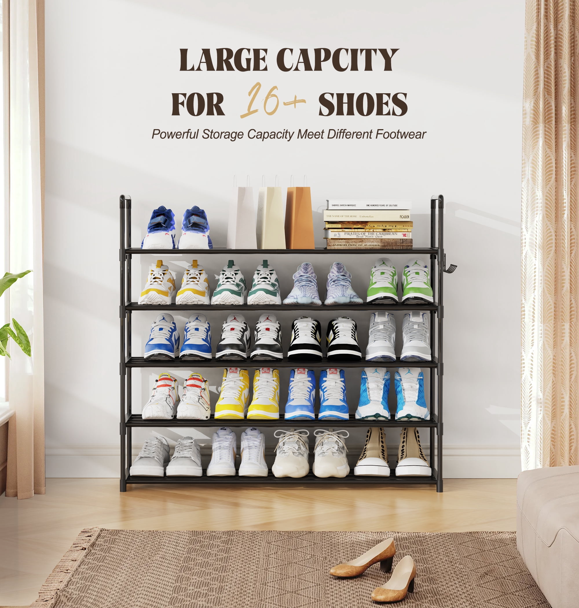 Riousery 5-Tiers Shoe Rack Shoe Storage Organizer for Entryway Closet, 35.5 Inch Length Stackable Shoe Shelf Hold up to 25-30 Pairs Shoes