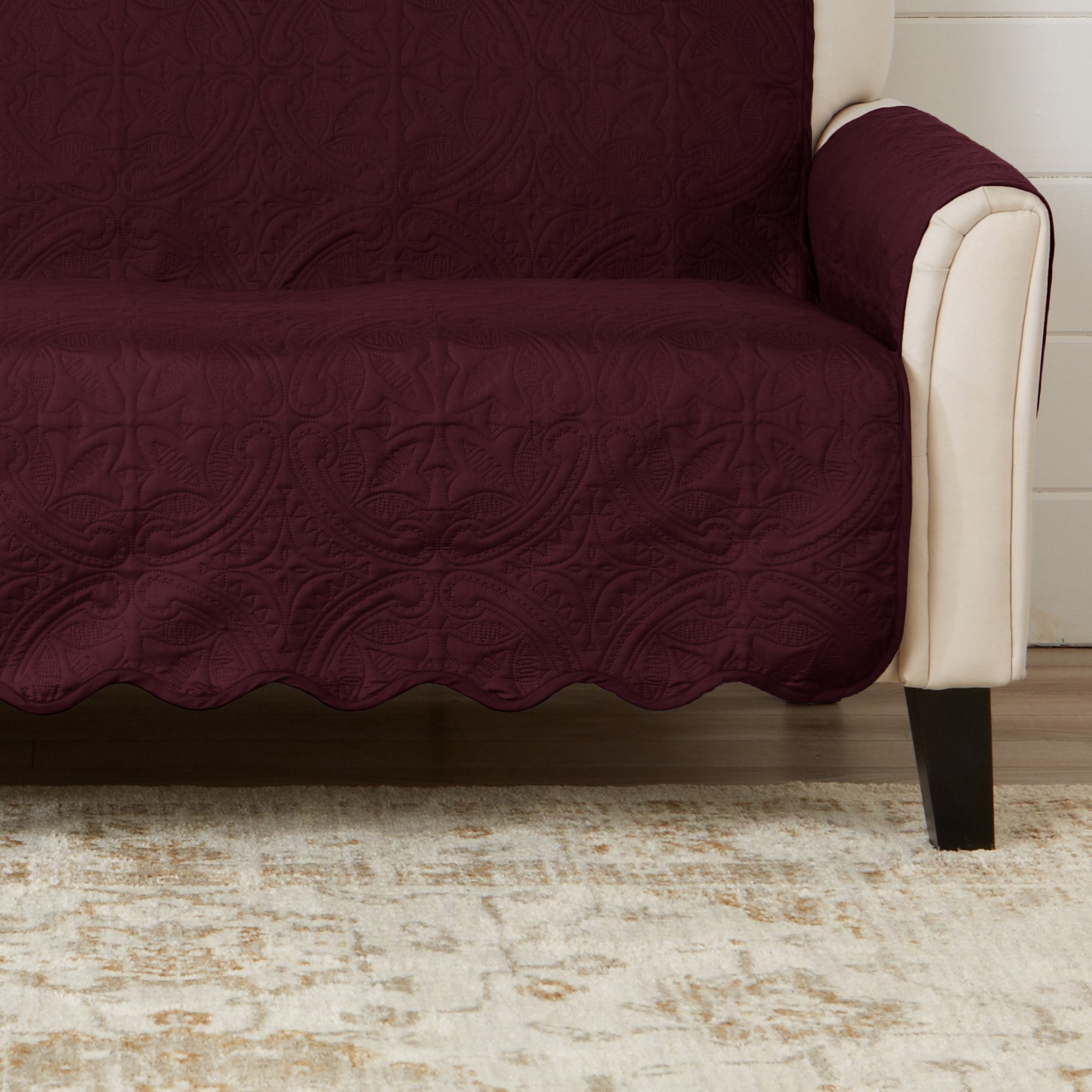 Reversible Quilted Furniture Protector, Machine Washable Slipcover, Sofa, Wine / Light Grey