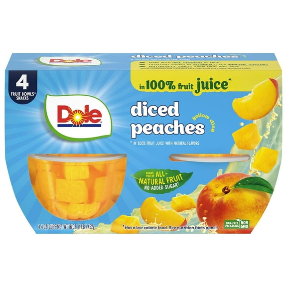 Dole Fruit Bowls Diced Peaches in 100% Juice Snacks, 4oz 4 Total Cups
