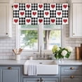 thumbnail image 2 of Valentine's Day Valances for Windows Red Heart Buffalo Plaid Black White Rod Pocket Curtain Valance Window Treatment Short Curtains for Kitchen Living Room, 60"x14", 2 of 9
