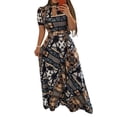 thumbnail image 1 of Uhndy Beach Maxi Dress Women Plus Size Floral Short Sleeve Boho Long Dress Bow Belt Hollow Prom Evening Party Swing Dress 07Squaregrid XL, 1 of 2