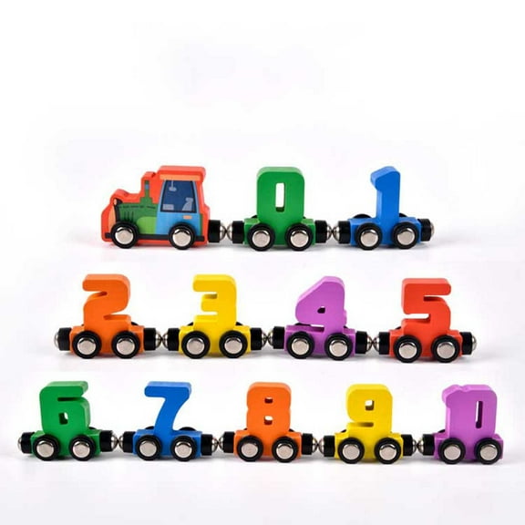 JoyMoreHome Wooden Number Train Toy 12 PCS Magnetic Number Train Set, 1 Engine and 1 Storage Bag for Toddlers