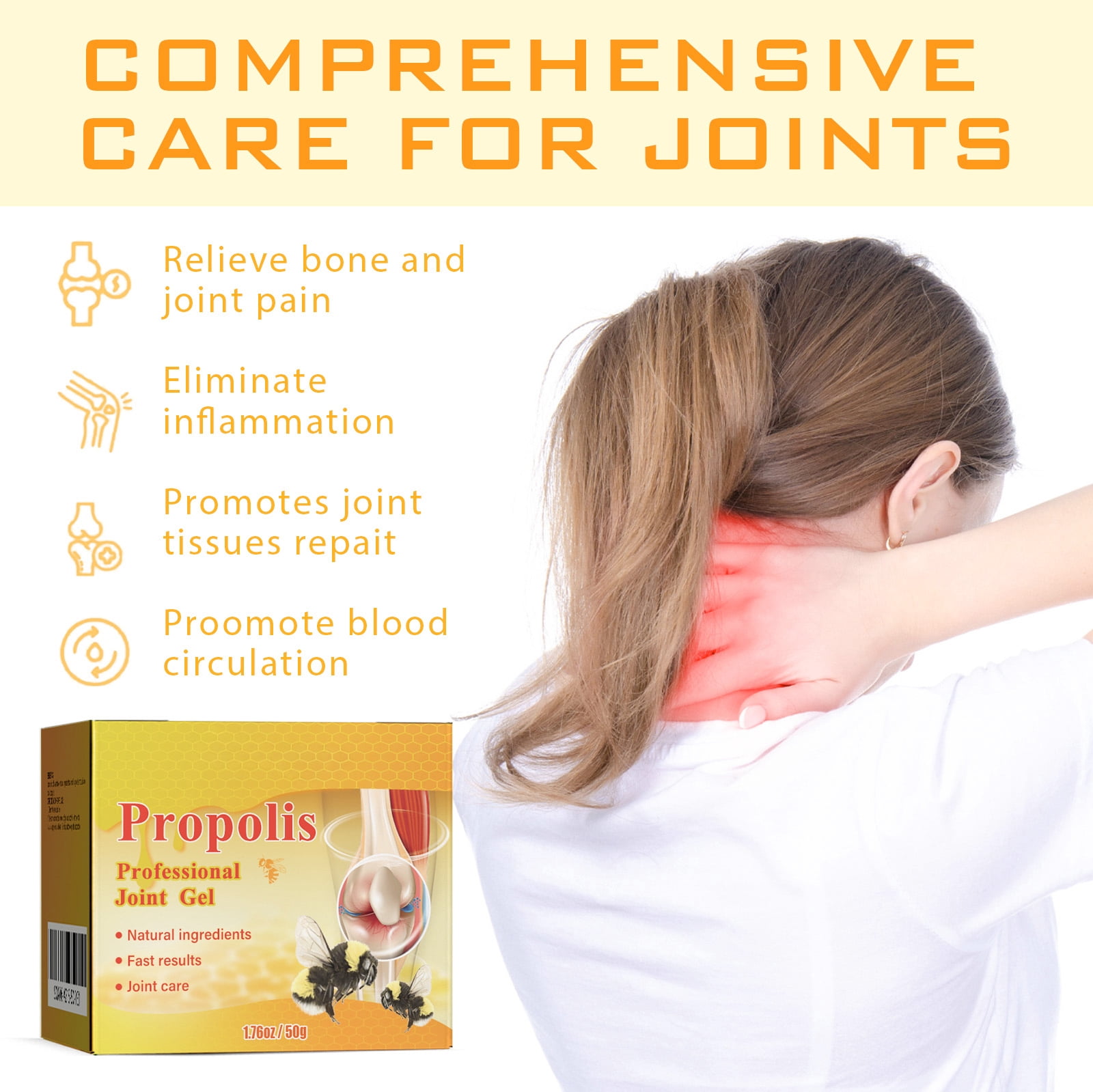 Alvorantor Propolis Joint Care Cream, Relieve Lumbar Shoulder Neck Muscle Pain Discomfort, Joint Gel, 1.76oz