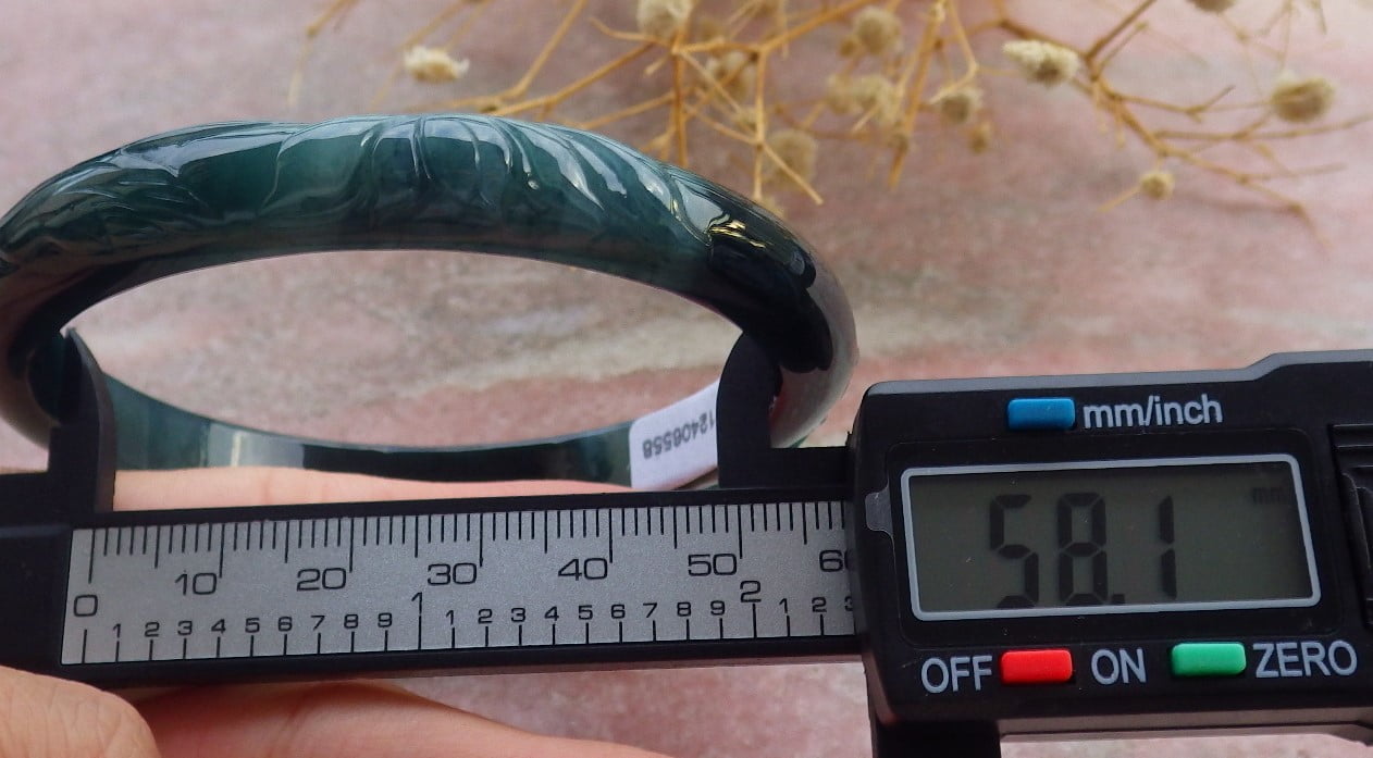Icy Green Natural A JADE Jadeite Bird Leaf Flower Bangle Bracelet 58 mm 684011 TN