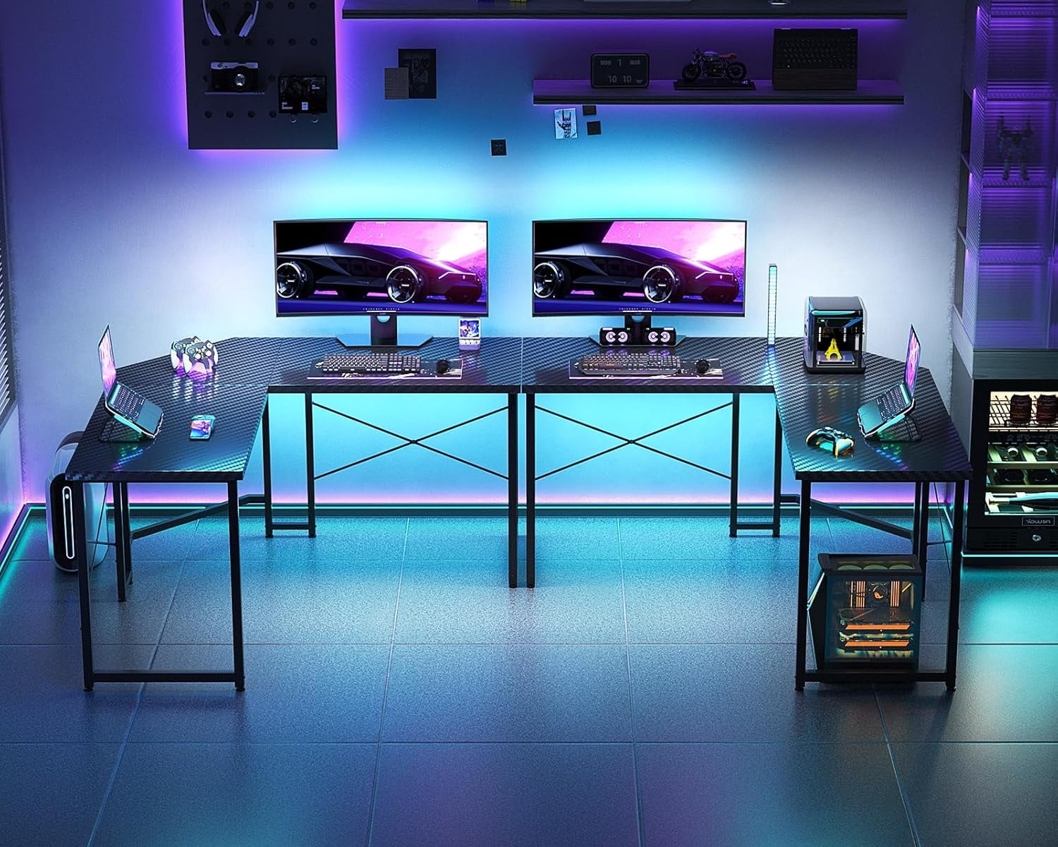 FeGeMax L Shaped Gaming Desk, Corner Desk Gaming Table for Home Office, Computer Desk Sturdy Writing Workstation for Small Space, Easy to Assemble, 51 inch, Carbon Fiber Surface, Black