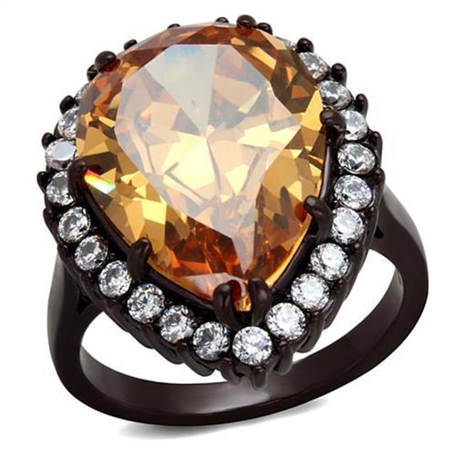 Alamode TK2675-7 Femmes IP Brun Foncé Bague en Acier Inoxydable avec AAA Grade CZ en Champagne - Taille 7