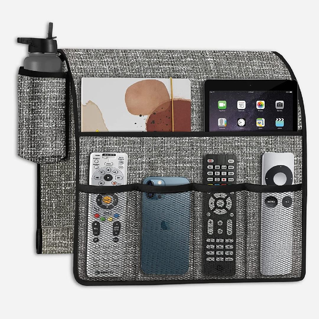 Sofa Caddy Organizer Remote Control Holder for Couch Recliner with Bottle Holder Faux Linen Non