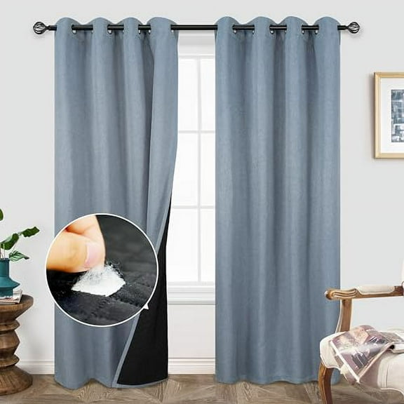 DriftAway Blackout Soundproof Thermal Insulated Faux Linen Curtains for Bedroom 100% Light Blocking with Quilted Thermal Liner for Cold and Heat Blocking Sound Dampening 1 PC 52" x 84" Dusty Blue
