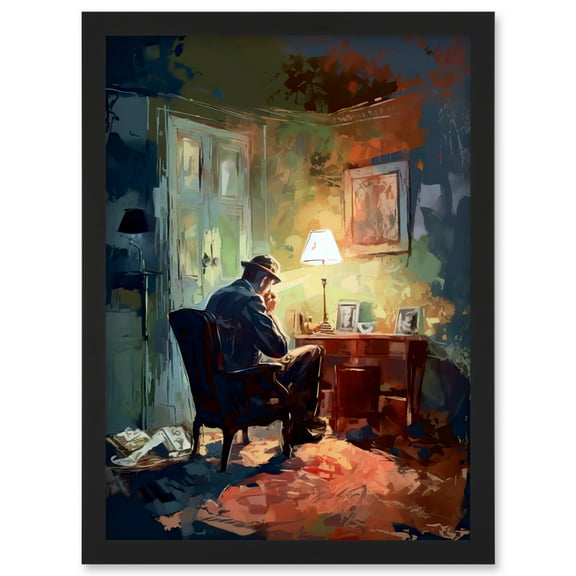 Private Detective in his Office Film Noir Style Artwork Framed Wall Art Print A4