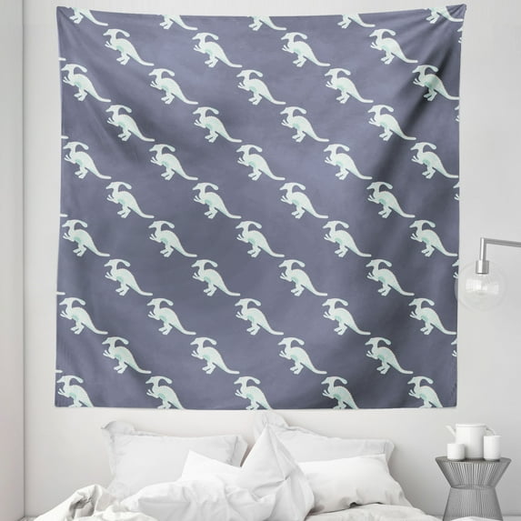 Dinosaur Tapestry, Prehistoric Parasaurolophus Design Diagonal Look Repeated Pattern, Fabric Wall Hanging Decor for Bedroom Living Room Dorm, 5 Sizes, Purpleblue and Pale Blue, by Ambesonne