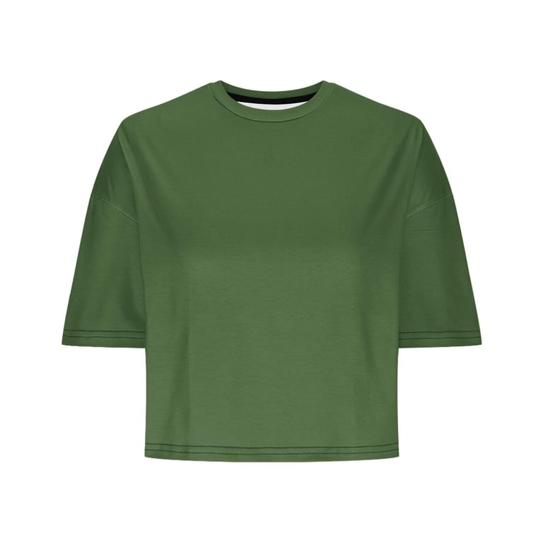 トップス half-sleeves t-shirt JGGSPWM Women's Half Sleeve Cropped T-Shirt Drop Shoulder Round