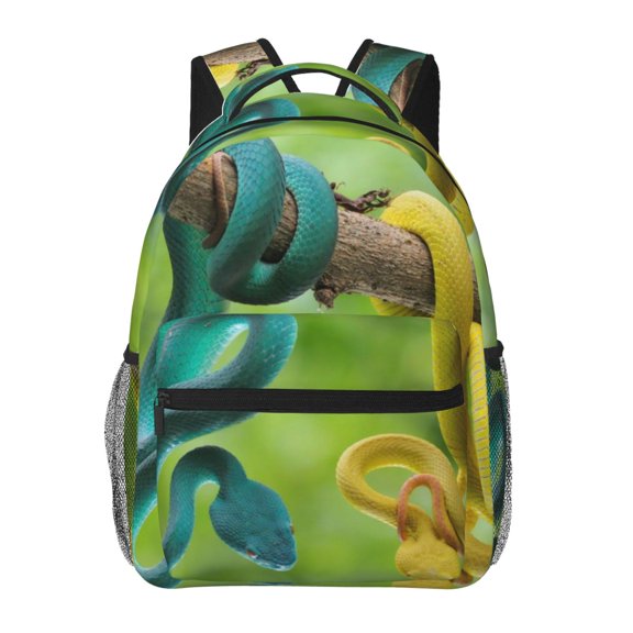 KLL Blue Viper And Yellow Viper Snake Print Casual Backpack for Men Women,Travel Casual Backpack Outdoor Activities Bag Daypack for Travel Hiking Shopping Daily