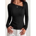 thumbnail image 6 of PRETTYGARDEN Womens Early Fall Fashion Long Sleeve T Shirts Asymmetrical Ribbed Fitted Trendy Going Out Tops Y2K Outfits, 6 of 8