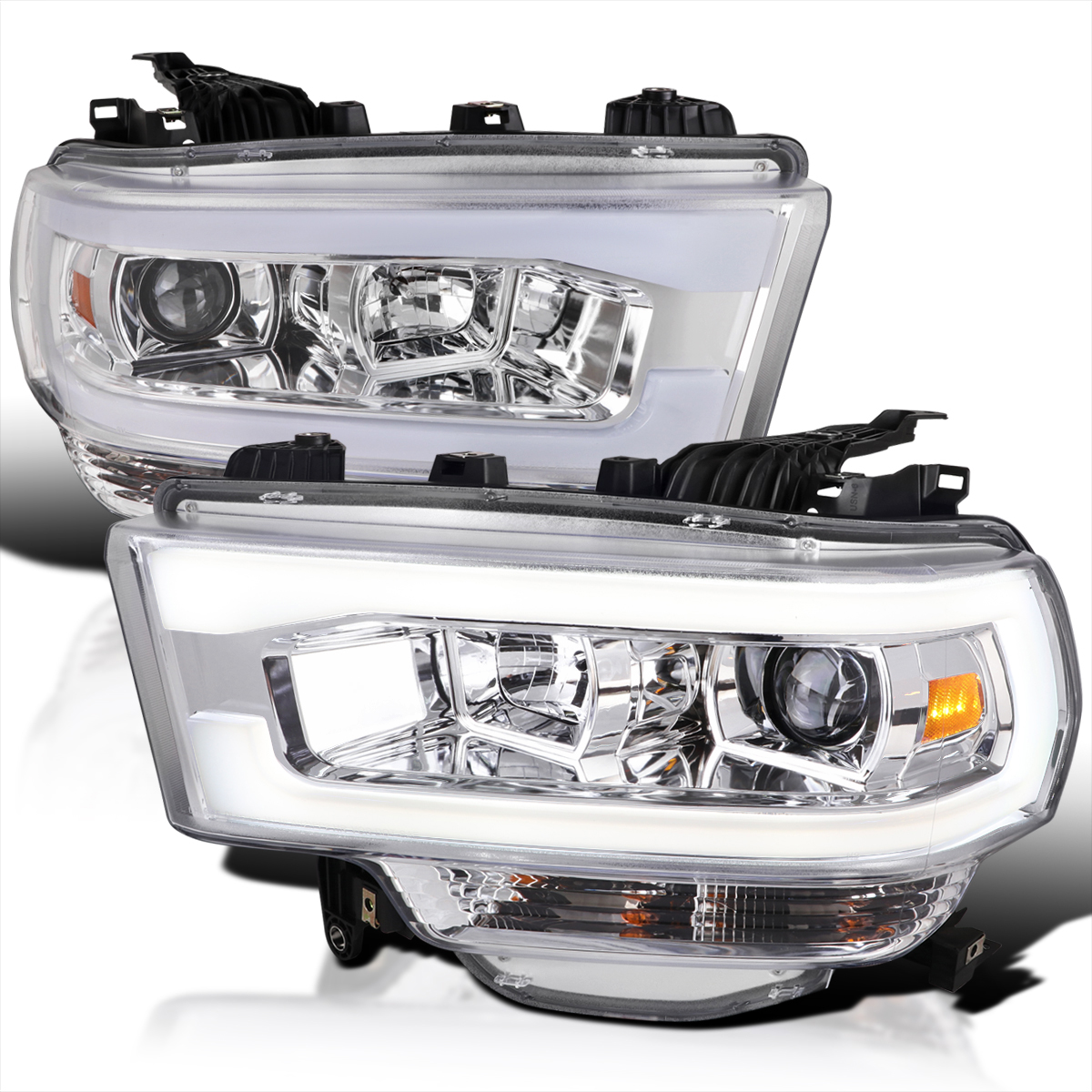 SpecD Tuning Chrome Housing Clear Lens Projector LED Bar Headlights