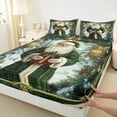 thumbnail image 2 of Manfei Green Santa Claus Twin Sheet Sets for Kid, Merry Christmas Twin Fitted Sheet, Dreamy Fairy Tale Flat Sheet, Luxury Bedroom Decor, 3pcs, 2 of 6