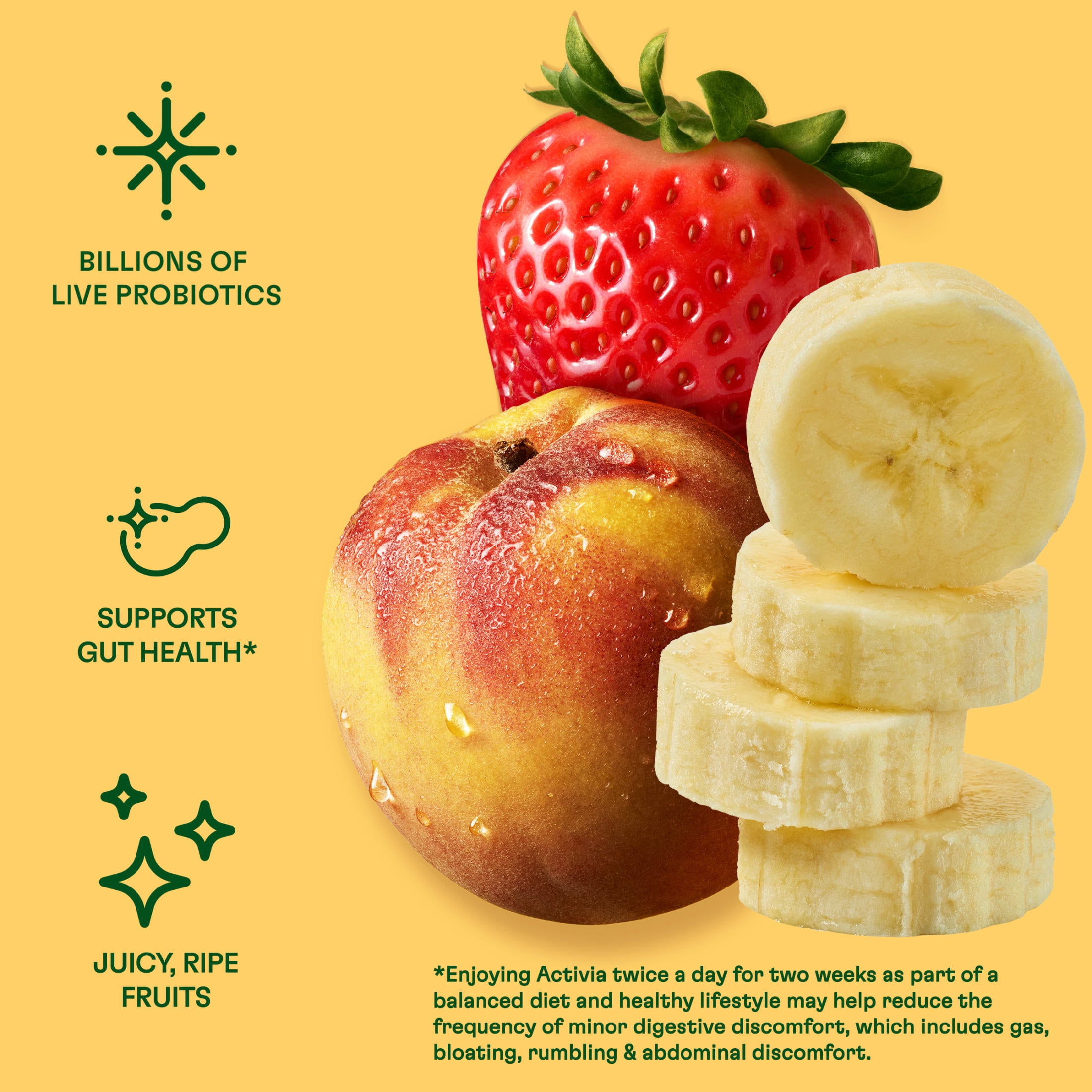 Activia ZERO 0g Added Sugar Strawberry Banana and Peach Nonfat Probiotic Yogurt Cups, Helps Support Gut Health, 4 oz, 12 Count