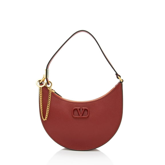 Pre-Owned Valentino Grainy Calfskin VLogo Moon Mini Chain Hobo