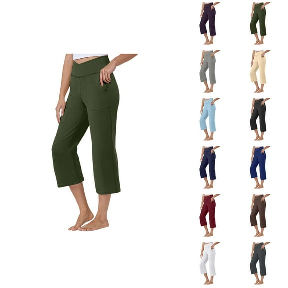 Capri Pants for Women 2025 Summer Solid Color High Waisted Loose Workout Capris with Pockets Womens Cropped Pants