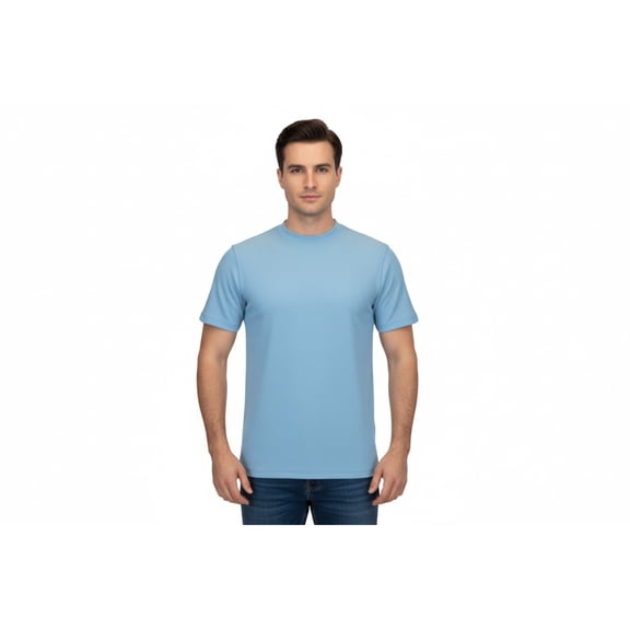 Men Dressy T-Shirt LOG-IN UOMO Soft Crew Neck Corded Short Sleeves 218 Sky Blue