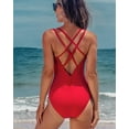 thumbnail image 2 of Charmo Women Ribbed One Piece Swimsuits V Neck Ruched Tummy Control Monokini Bathing Suit, 2 of 7