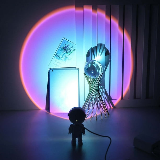 Fiudx Lámpara de Proyección de Atardecer, Diseño de Robot Astronauta, Efecto de Luz Led, Brillo Rojo y Naranja Del Atardecer, Decoración Creativa para El Hogar, Luz de Noche para Dormitorio, Enchufe,