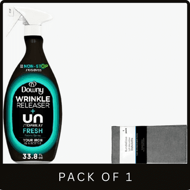Downy Wrinkle Releaser Fabric Spray Unstopables Fresh 33.8 fl oz with Microfiber Solid Color Towel by BundleEase