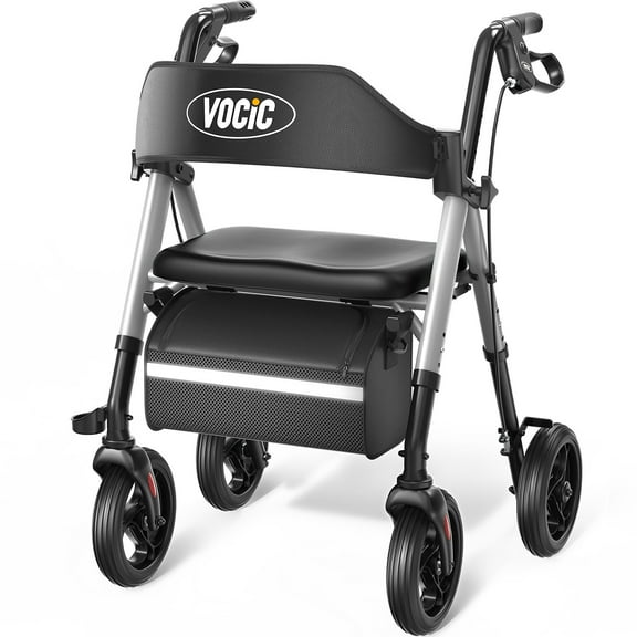 VOCIC Heavy-Duty Rollator | 330lb Capacity | All-Terrain Wheels & Foldable Design | Sliver