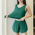 thumbnail image 4 of Sakmal Plus Size Pajamas for Women Set Shorts and Tank Sleeveless Green Sleepwear Crew Neck Solid Pjs Sets for Women, 4 of 5