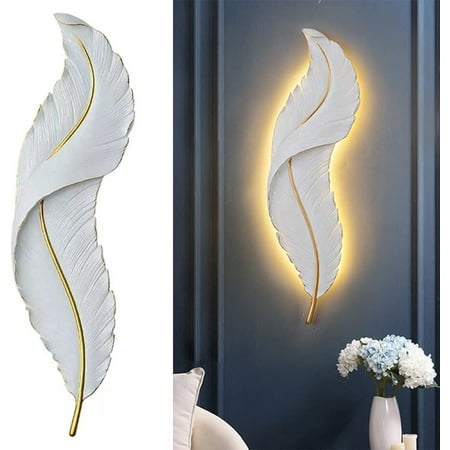 

LED Wall Lighting Modern Dimmable Wall Sconce Lighting White Elegant Feather Design 3000k-6000k LED Wall Lamp for Bedroom Living Room Hallway (Large)
