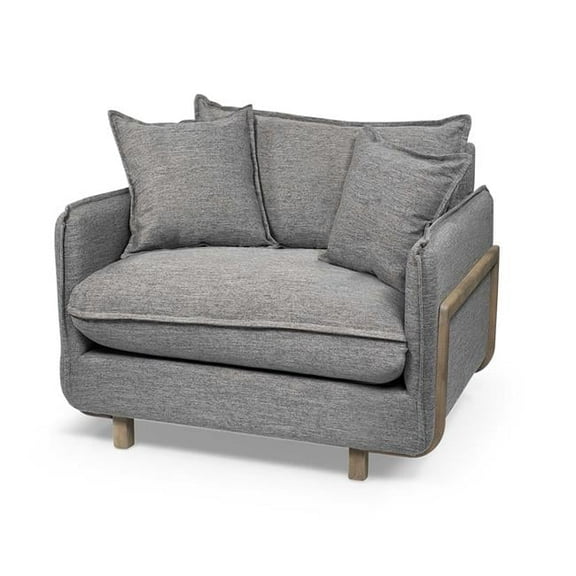HomeRoots 376356 Castlerock Gray Upholstered Fabric Seating Wide Accent Chair with Wooden Frame & Lumbar Pillow