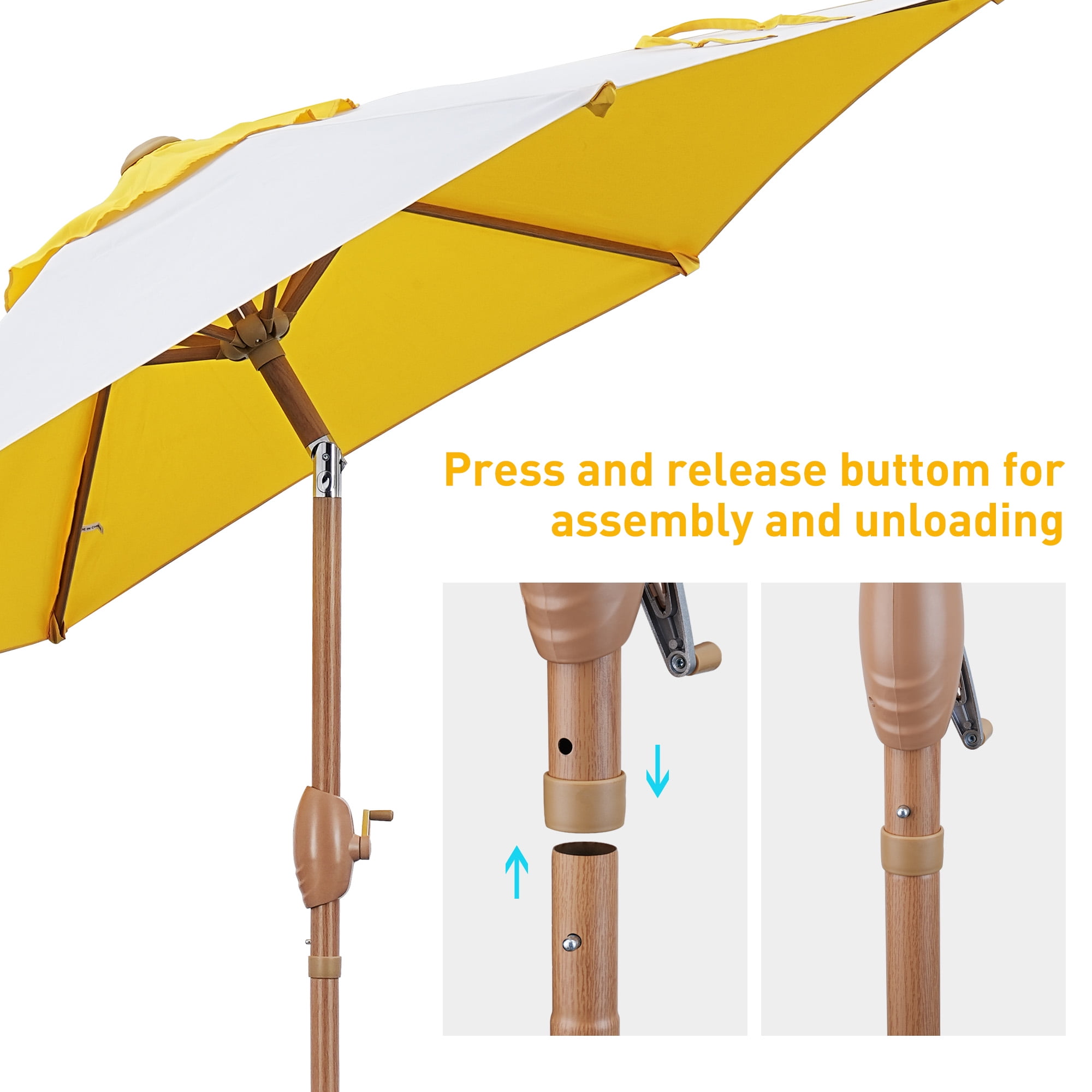 Autlaycil 7.5 ft Yellow and White Patio Umbrella and Decorated Base, with Push Button Tilt and Crank for Beach, Pool, Outdoor