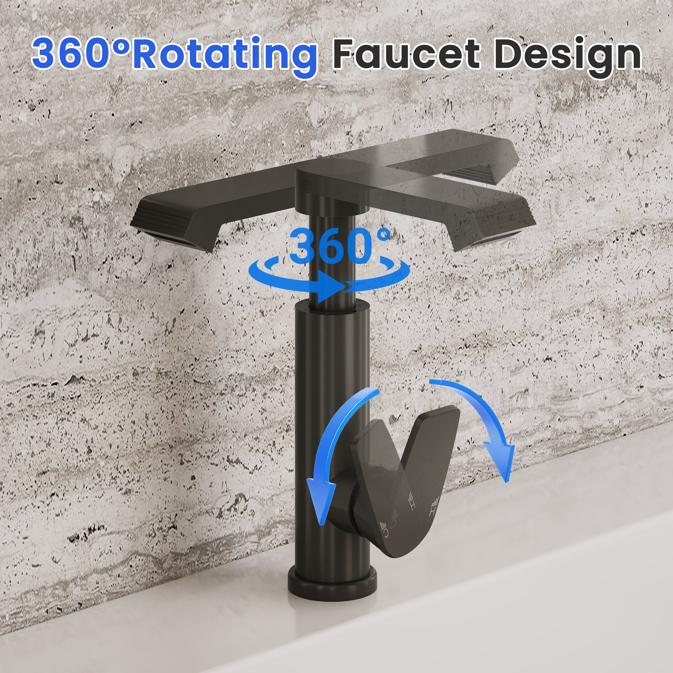 Vmopu Waterfall Bathroom Faucet Space Aluminum Brushed Gray Modern  Bathroom Sink Faucet with Single Handle one Hole with Hose for Vanity Basin RV Lavatory