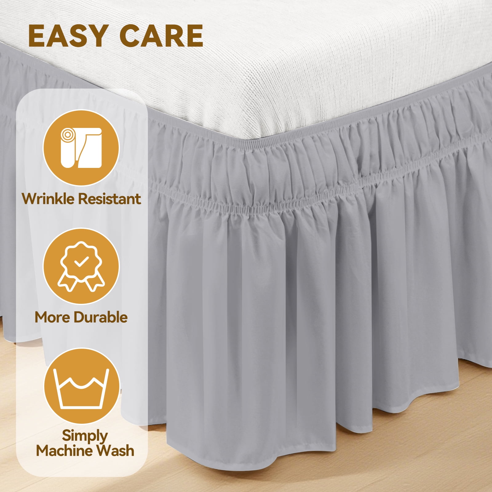 AzulHome Light Gray Bed Skirts Dust Ruffle For Queen Size Bed, 18 inch Tailored Drop with Adjustable Elastic Belt, Easy to Install and Clean