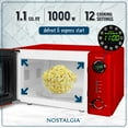 thumbnail image 2 of Nostalgia 1.1 cu ft Retro Microwave Oven, 1000W Countertop Microwave Oven with Digital Clock, Red, 2 of 7