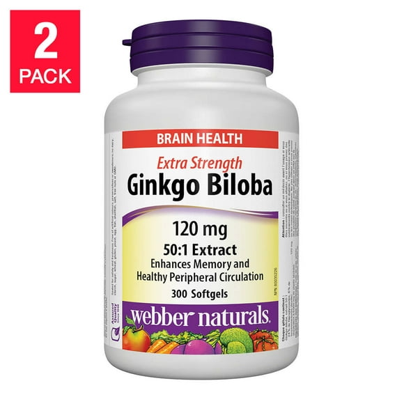 Webber Naturals Ginkgo Biloba 120 mg Extrait 50:1 - 2 x 300 Softgels | Cognitive Support