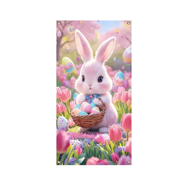 Cubiertas de Puerta de Vacaciones para la Puerta Delantera 90x180cm Cortina Temática de Pascua, Decoraciones de la Puerta Delantera de Pascua para la Pared Y el Mantel de la Fiesta