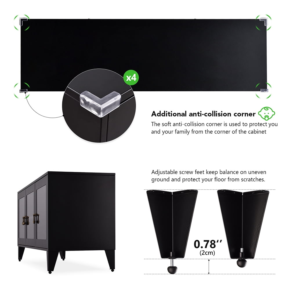 Private Jungle Modern TV Stand for TVs up to 55", Console Storage Cabinet Shelf with 3 Glass Door-Black Private Jungle Modern TV Stand for TVs up to 55", Console Storage Cabinet Shelf with 3 Glass Door-Black