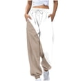 thumbnail image 3 of ctdiral Sweatpants for Women Baggy High Waisted Color Block Joggers Fall Thin Fleece Sweat Pants with Pockets Fashion Streetwear Y2k Tapered Trousers Khaki XL, 3 of 6