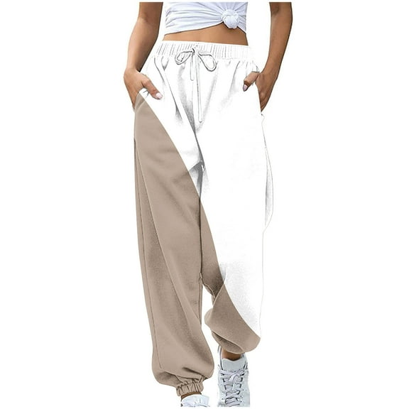 Hrsba Womens Full Length Pants,Athletic Pants for Women Casual Loose Print Drawstring Cuff Sweatpants with Pockets Straight Leg Elastic Waist Comfortable Daily Wear,Size XL
