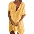 thumbnail image 2 of Baikeli Robe Pas Chère Robes d'Été pour Femmes Décontractées Vacances Robes d'Été Grande Taille Robe Mini Robes de Couleur Unie Robe à Col en V Fluide Robes pour Femmes 2024, 2 of 7